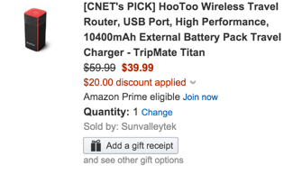 [CNET's PICK] HooToo Wireless Travel Router, USB Port, High Performance, 10400mAh External Battery Pack Travel Charger - TripMate Titan