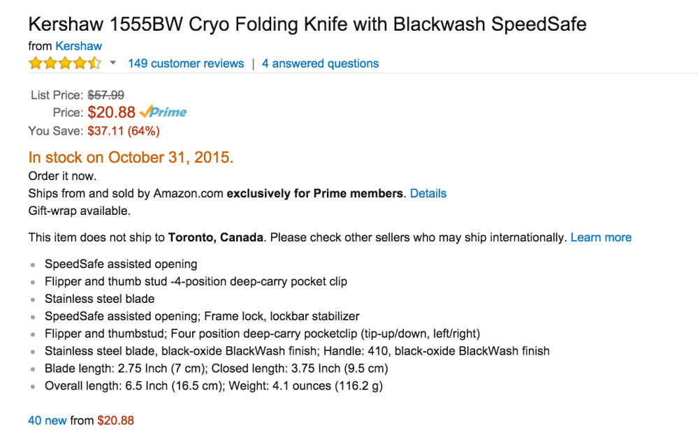 Kershaw 1555BW Cryo Folding Knife with Blackwash SpeedSafe-sale-01