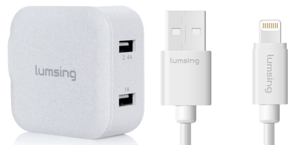 Lumsing dual port wallcharger and lightning cable