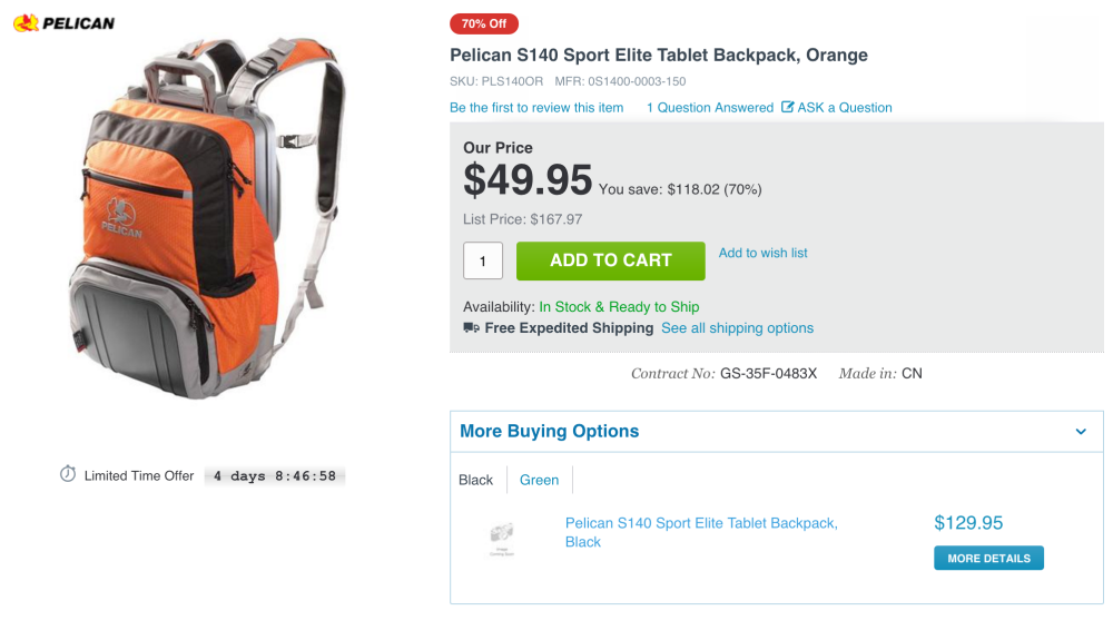 Sports/Fitness Pelican Sport Tablet Backpack 50 (Orig. 168), Park