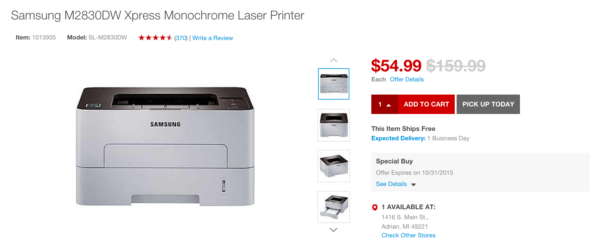 Samsung AirPrint Laser Printer 55 shipped (Orig. 160)