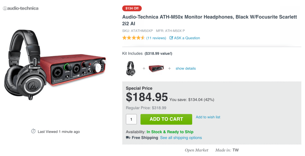 Audio-Technica ATH-M50x Monitor Headphones in black plus a Focusrite Scarlett 2i2 USB Recording Audio Interface-sale-01