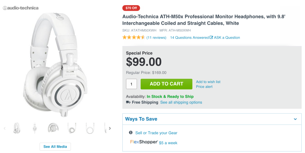 Audio-Technica ATH-M50x Professional Studio Monitor Headphones in white-04