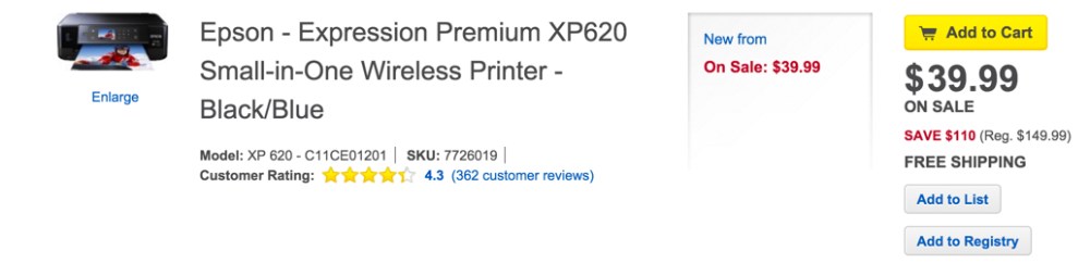 Epson - Expression Premium XP620 Small-in-One Wireless Printer