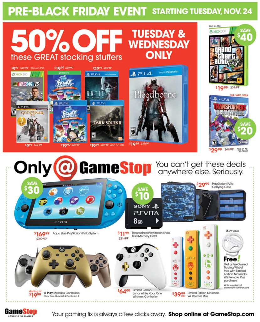 GameStop Black Friday ad leak PS4/Xbox One bundles 300, new Nintendo