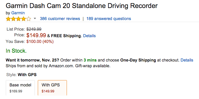 garmin dash cam 20 standalone driving recorder