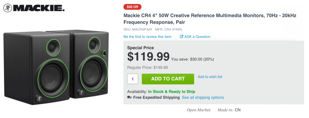 Mackie CR4 4%22 50W Creative Reference Multimedia Monitors (Pair)-sale-02