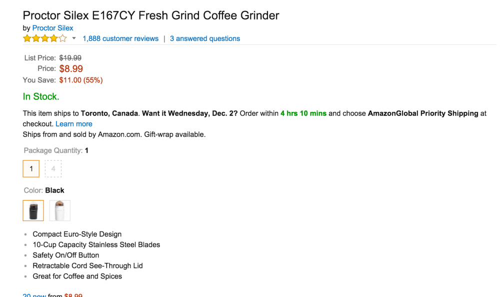 Proctor Silex Fresh Grind Coffee Grinder (E167CY)-sale-03