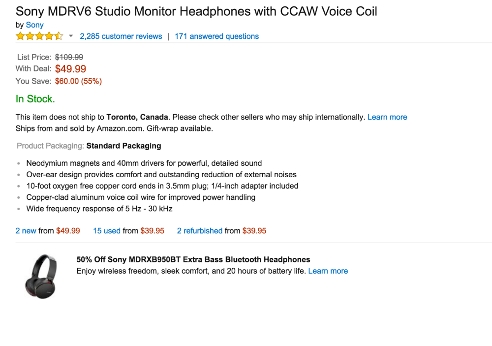 Sony MDRV6 Studio Monitor Headphones