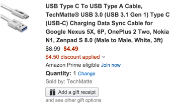 TechMatte USB-C To USB-A 3.0 Cable – White – Charging & Data Sync – 1 Year Warranty