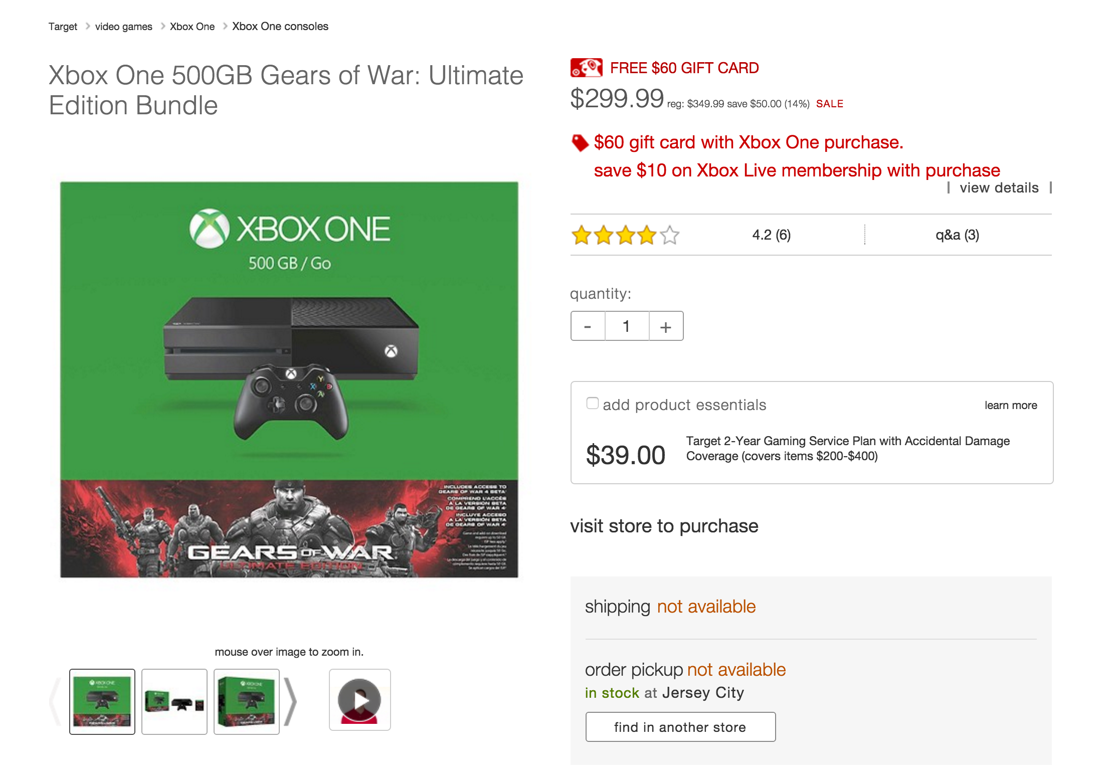 Black Friday console deals Xbox One Gears of War + 60 gift card 300