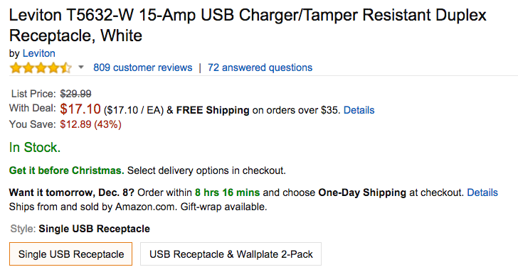 Leviton T5632-W 15-Amp USB Charger Amazon