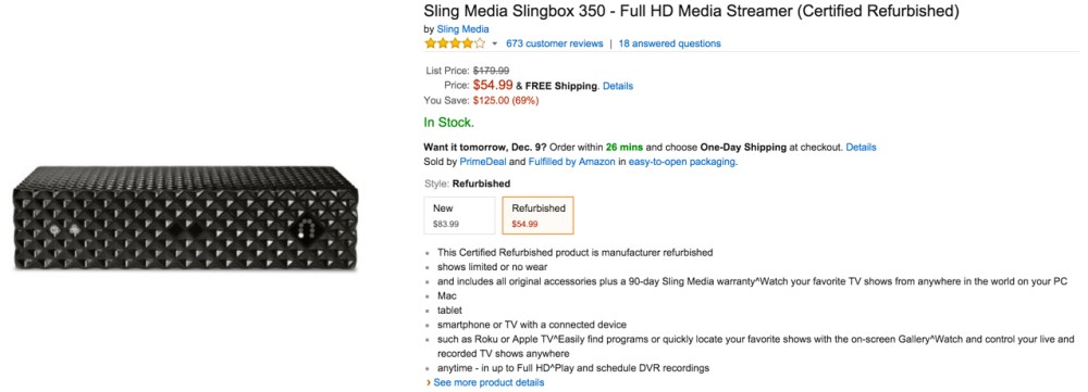 Sling Media Slingbox 350 - Full HD Media Streamer (Certified Refurbished