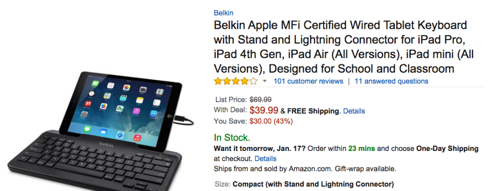 Belkin Apple MFi Certified Wired Tablet Keyboard with Stand Amazon