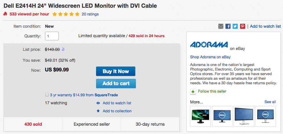 Dell Widescreen LED Monitor eBay
