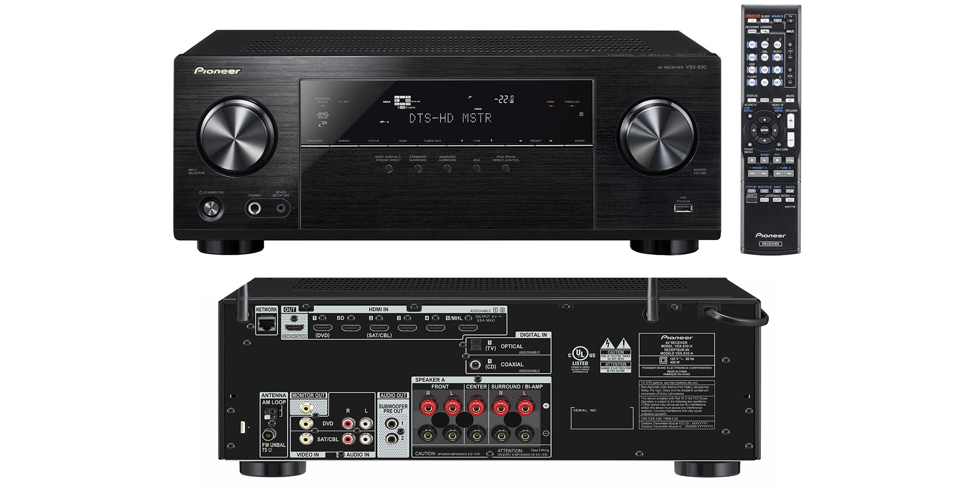 Pioneer VSX-830-K 5.2-Channel AV Receiver w/ Bluetooth and Wi-Fi: $250