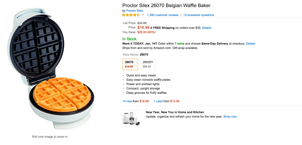 Proctor Silex Belgian Waffle Baker (26070)-3