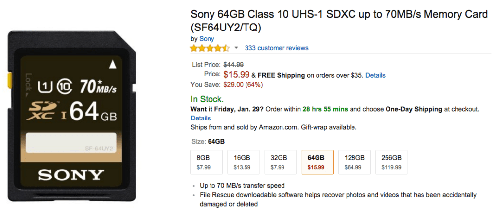 Sony 64GB Class 10 UHS-1 SDXC
