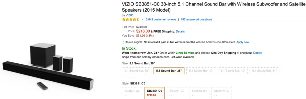 VIZIO 38-inch 5.1 Channel Sound Bar with wireless subwoofer