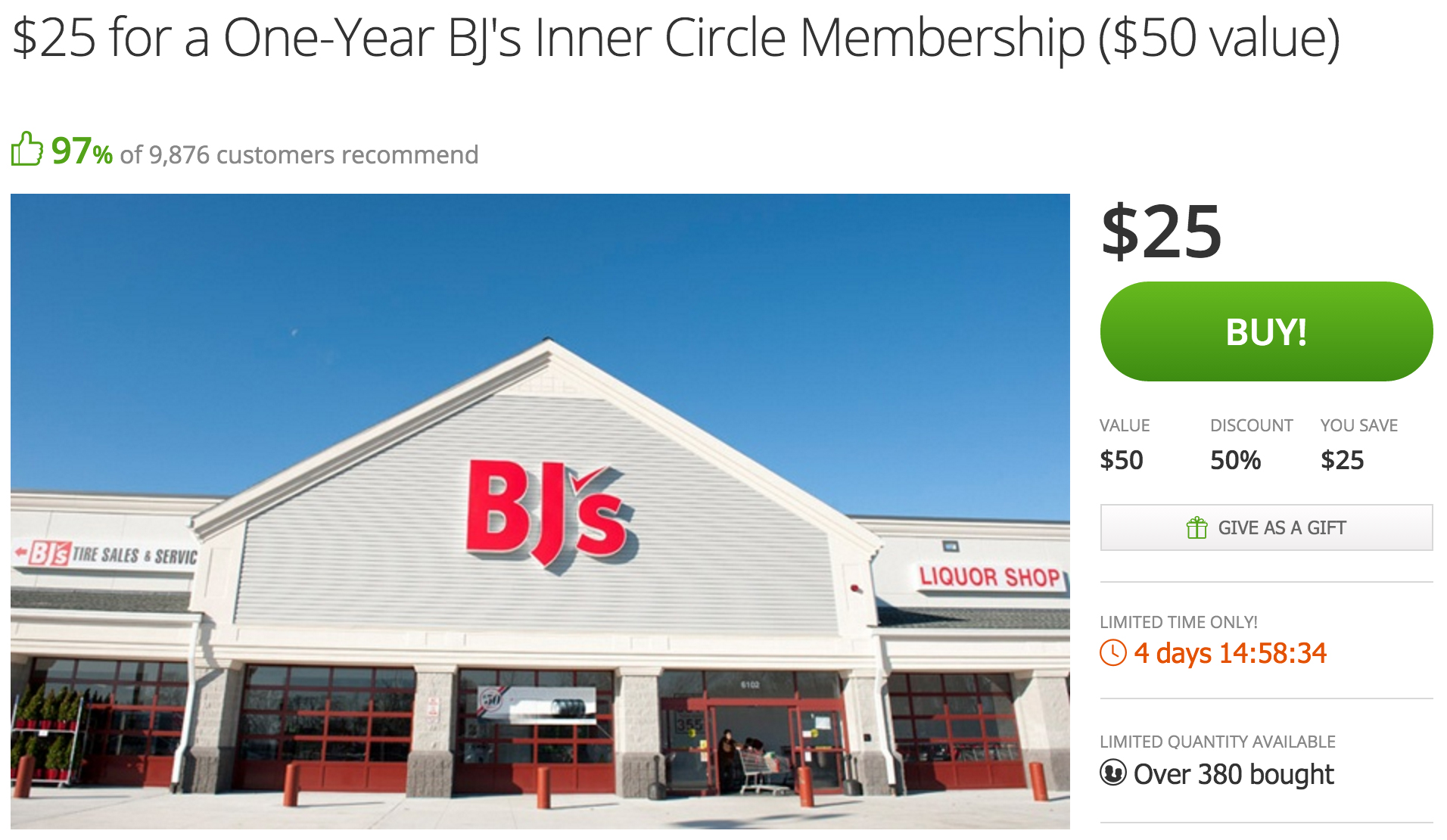 BJ's Warehouse Inner Circle OneYear Membership 25 w/ email delivery