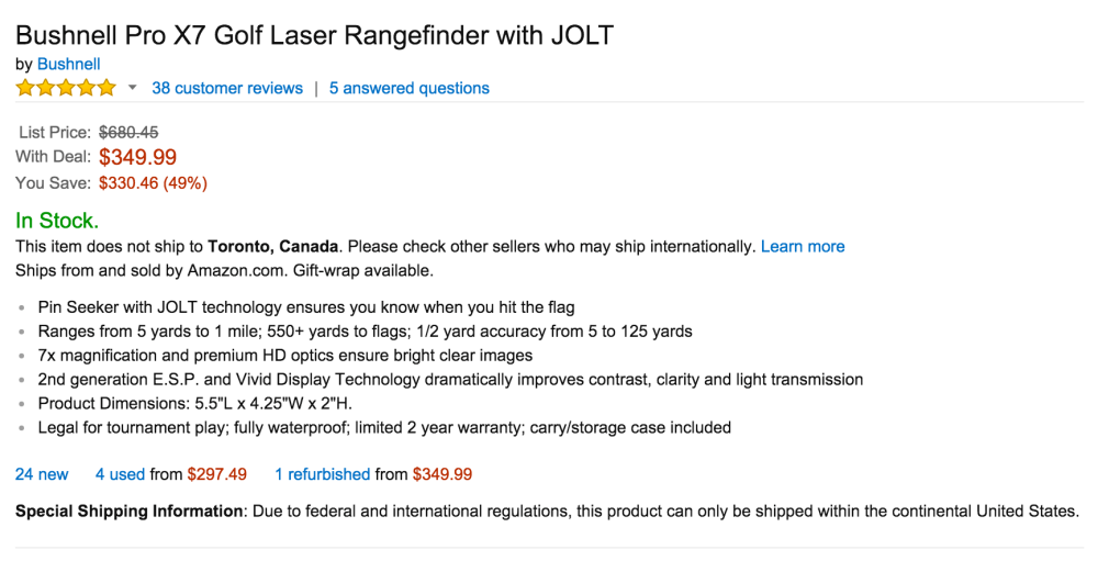Bushnell Pro X7 Golf Laser Rangefinder with JOLT-2