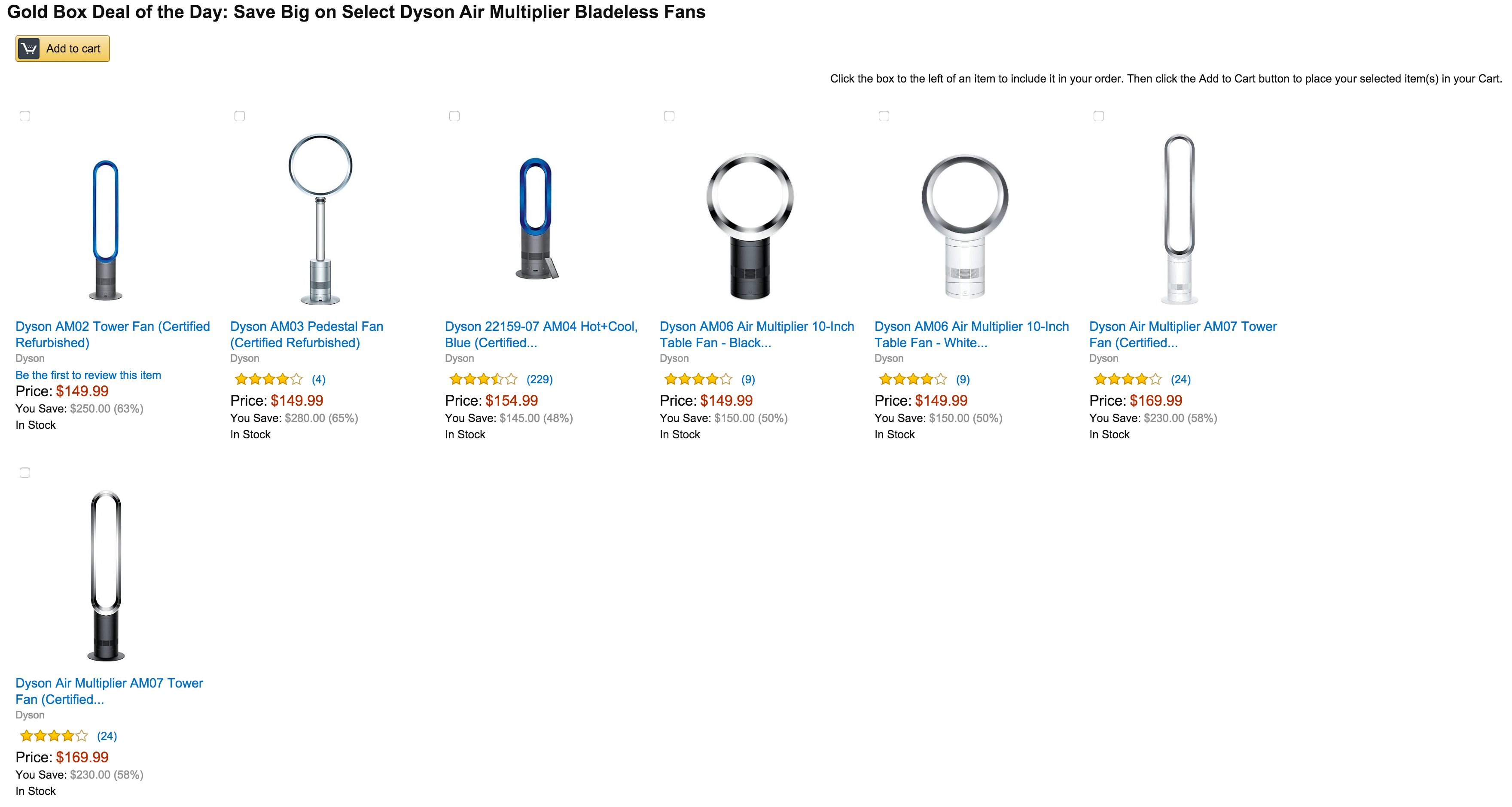 Dyson refurbished fans AM07 Tower 170 (Orig. 400), AM06 Table Fan