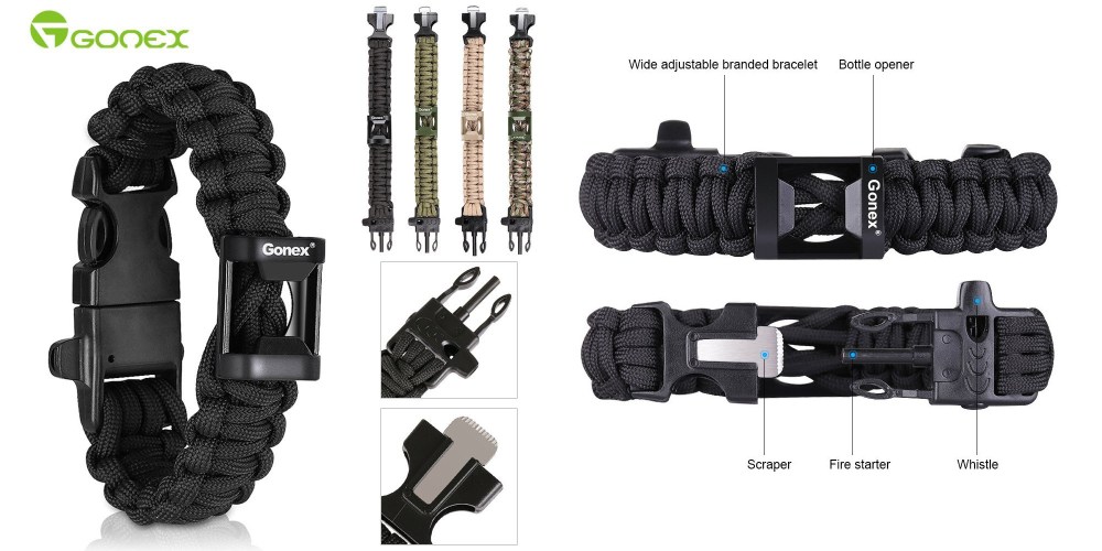 Gonex-550 Military Survival Paracord bracelet with fire starter (multiple colors)-3