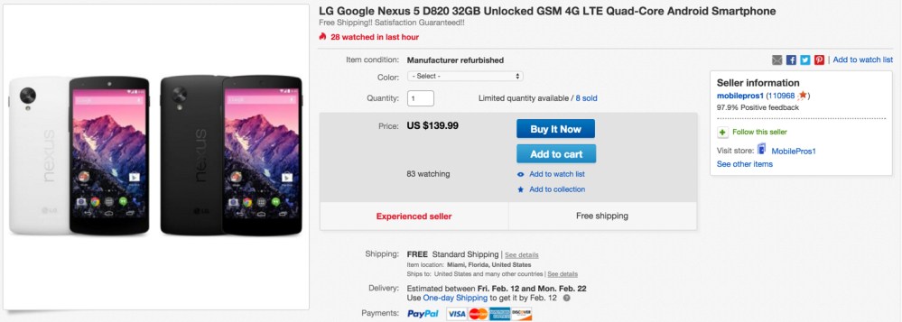 LG Google Nexus 5 32GB Unlocked 4G LTE
