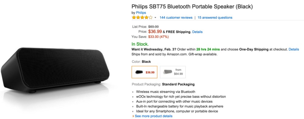 Philips SBT75 Bluetooth Portable Speaker
