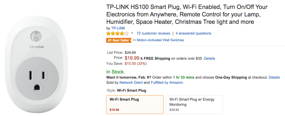 TP-LINK HS100 Smart Plug Amazon