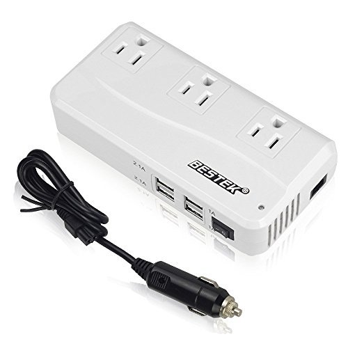 BESTEK 200W Car Power Inverter DC 12V to 110V AC Car Converter with 4 USB Charging Ports Power Converter for Car with 3 AC Outlets,Car Inverter Car Adapter with Durable Plug 