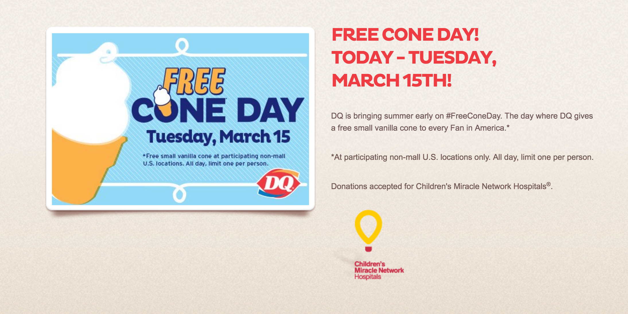 Free Cone Day Dairy Queen is offering one free vanilla ice cream cone