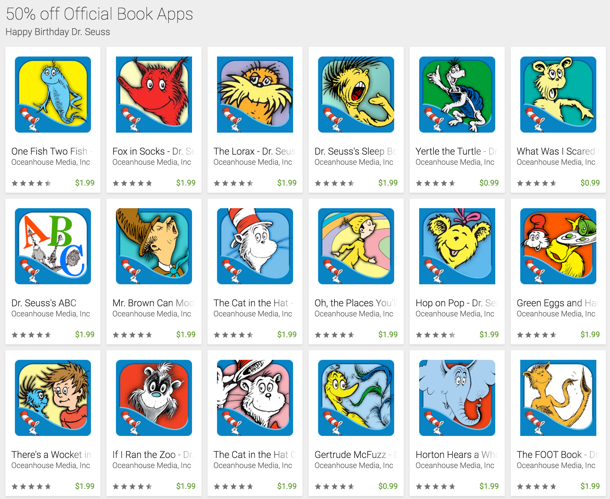 Dr. Seuss Birthday iOS/Android App Sale from 1 ea The Lorax, One Fish
