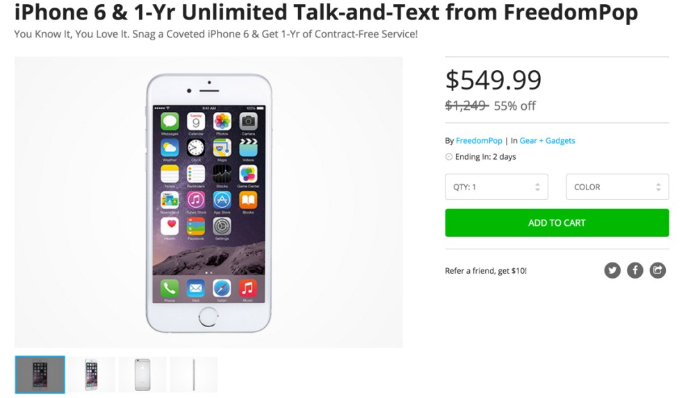 iPhone 6 & 1-Yr Unlimited Talk-and-Text from FreedomPop