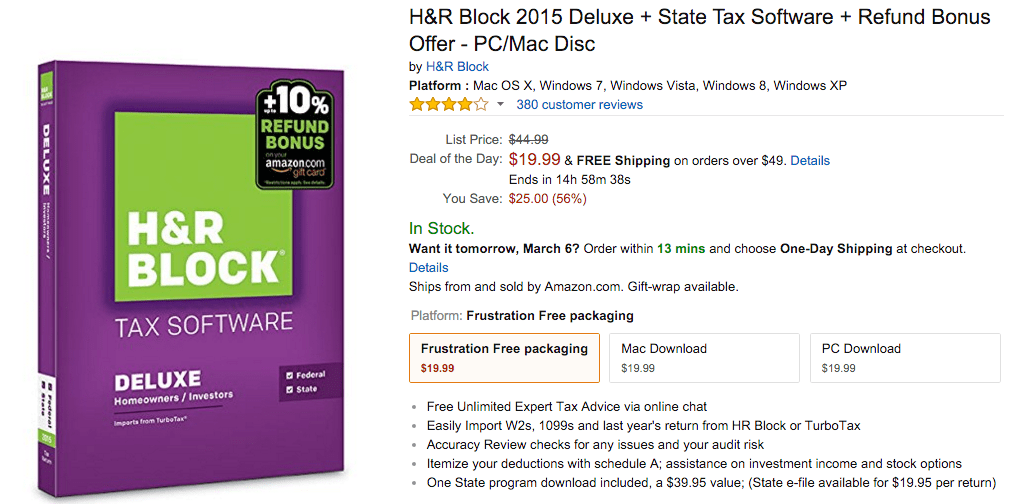 H&r Block Tax Software Deluxe State 2016 Mac