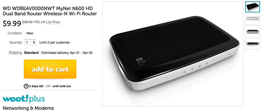 Western Digital MyNet N600 Dual-Band 802.11n Wi-Fi Router $15 shipped ...