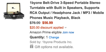 1byone Belt-Drive 3-Speed Portable Turntable