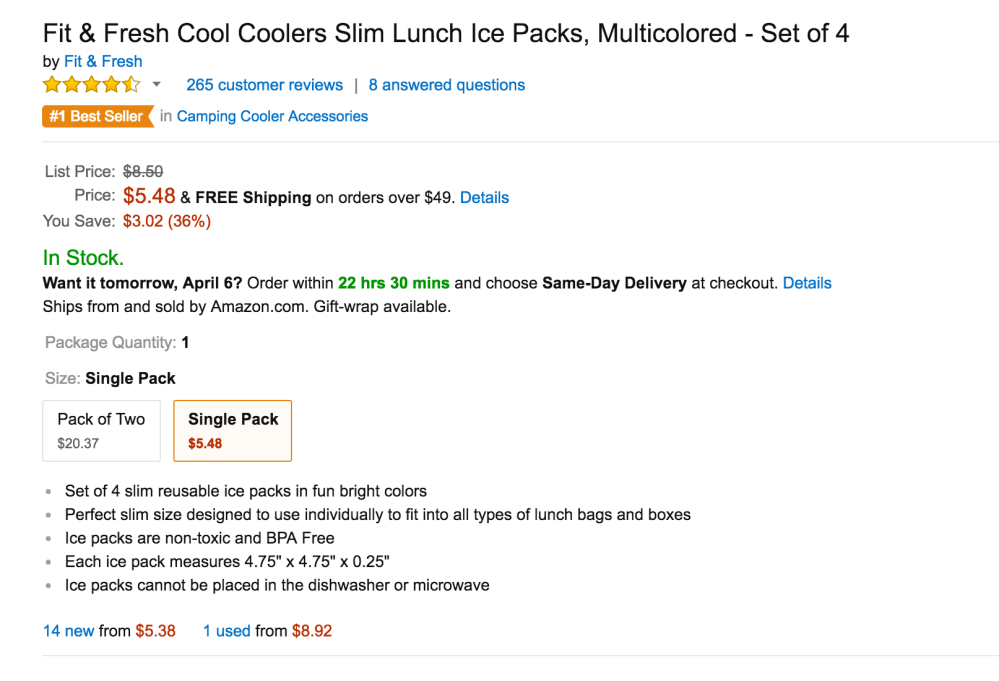 4-pack of Fit & Fresh Cool Coolers Slim Lunch Ice Packs-2