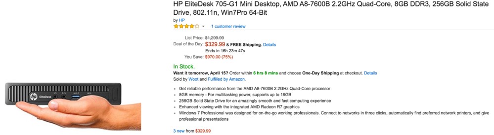 Amazon Gold Box - HP EliteDesk 705-G1 Mini Desktop