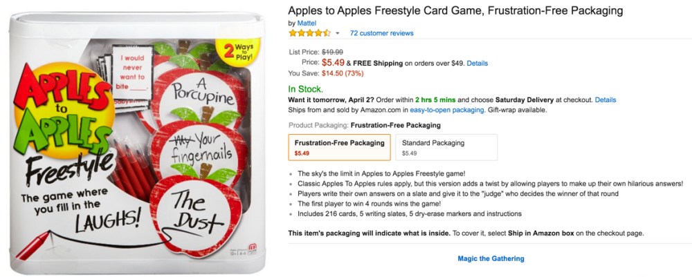apples to apples at amazon