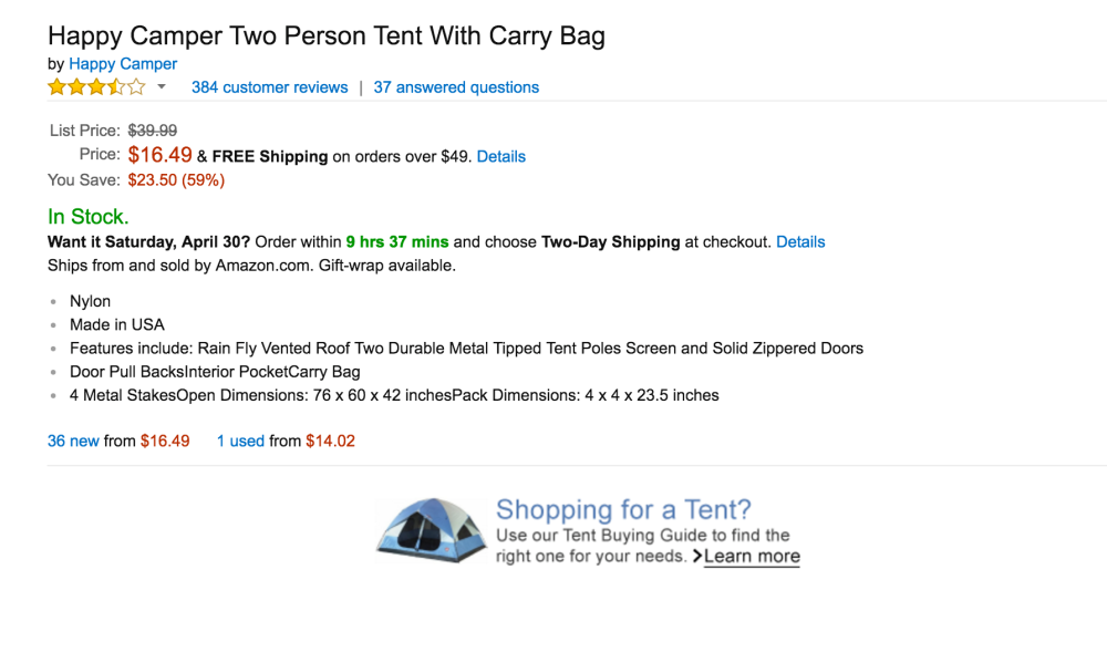 Happy Camper Two Person Tent With Carry Bag-2
