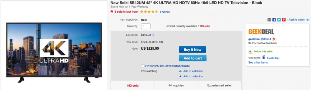 New Seiki SE42UM 42%22 4K ULTRA HD HDTV