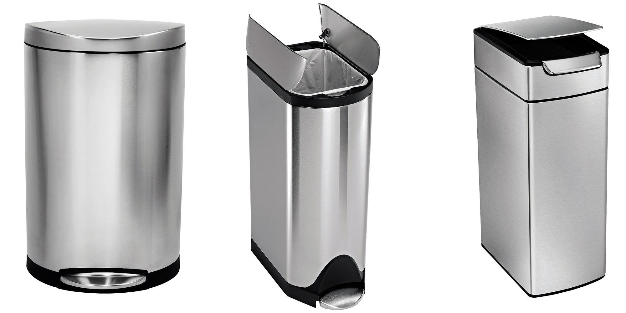 Simple Human Semi-Round Stainless Steel Step Trash Can with Bonus Step Can,  45l