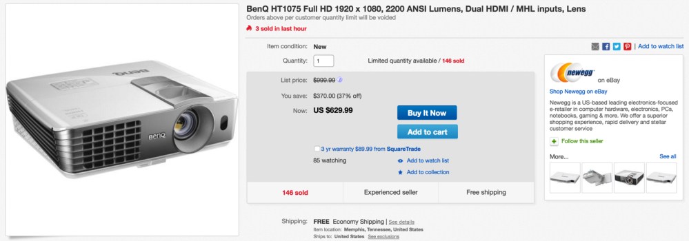 BenQ HT1075 Full HD 1920 x 1080, 2200 ANSI Lumens, Dual HDMI : MHL inputs, Lens