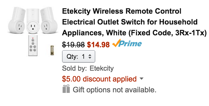 Etekcity Wireless Remote Control Electrical Outlet Switch for Household  Appliances (Fixed Code, 3Rx-1Tx)