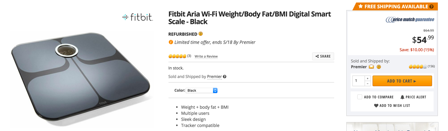 Fitbit Aria Wi-Fi Smart Scales - Black