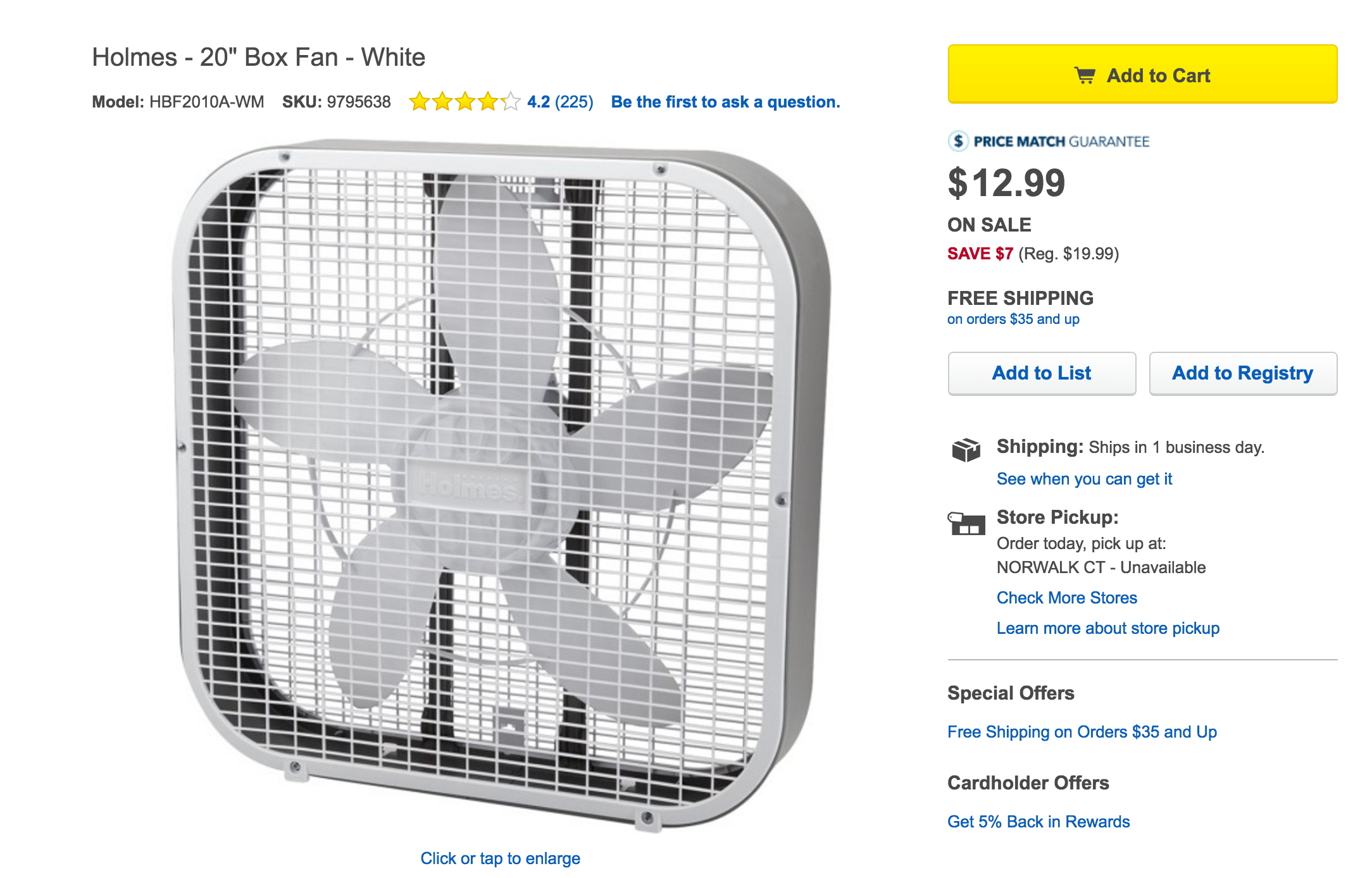 Holmes 20-inch box fan in white from $13 with in-store pickup (Reg. $20 ...