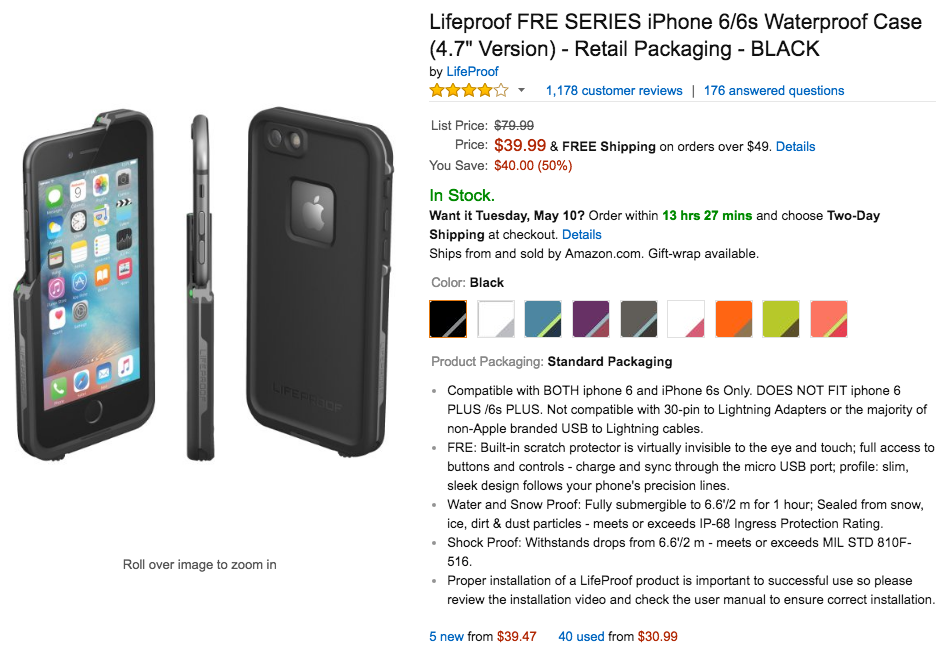 LifeProof iPhone FRE case Amazon price