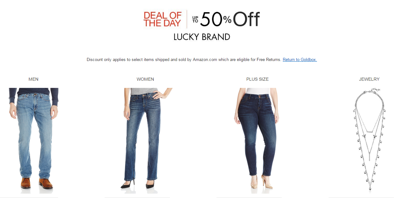 Amazon Gold Box: up to 50% off Lucky Brand-premium jeans, jewelry ...