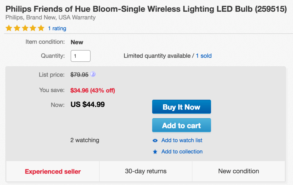Philips Friends of Hue Bloom-Single Wireless Lighting LED Bulb (259515)-2